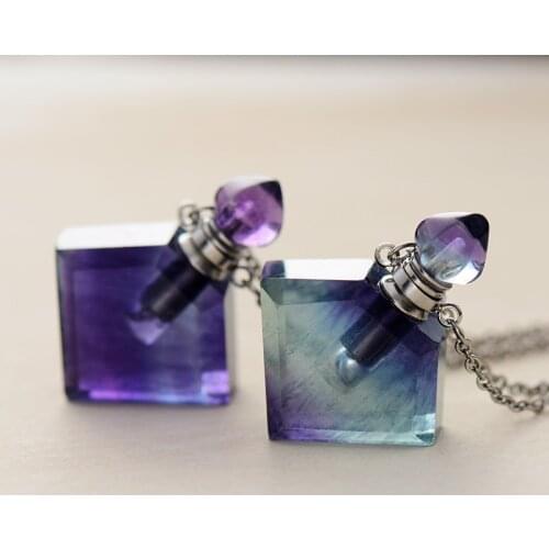 Gems Stone Essential Oil Diffuser Pendant Violet Fluorescein Perfume Bottle Spiritual Necklace Birthstone Jewelry Bijoux