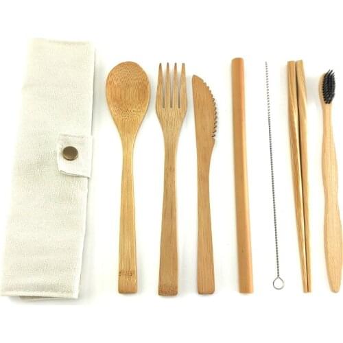 Eco-friendly 3Pcs/Set Fork Spoon Knife Cutlery Set With Portable Cloth Bag Zero Waste Bamboo Cutlery Set For Kitchen