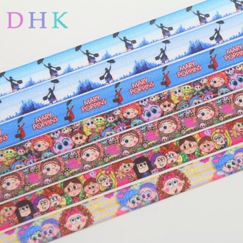 DHK 5/8'' 50yards mary cartoon printed Fold Elastic FOE stretch ribbon hairbow headwear headband DIY OEM S1067