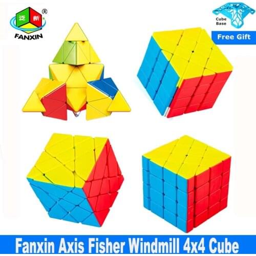 Fanxin Axis Fisher Magic Cube 4x4 Windmill Stickerless Speed Cube Professional Puzzle Educational Toys for Children Pyramid Cubo