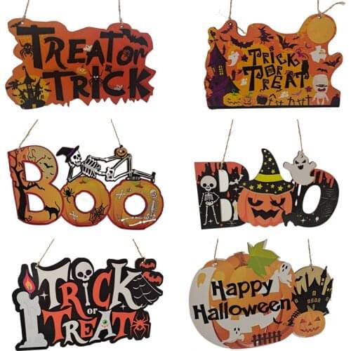 Halloween Wooden Baubles Tags Pumpkin Ghost Skeletons Bat Spider Festival Bar Home Party Decor Halloween Ornament Toys Set