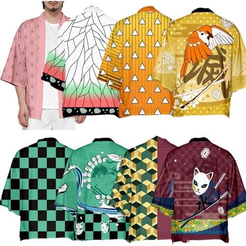 Anime Demon Slayer Kimetsu no Yaiba Cosplay Costume 3D Printing Japanese Kimono Haori Yukata Kamado Tanjirou Nezuko