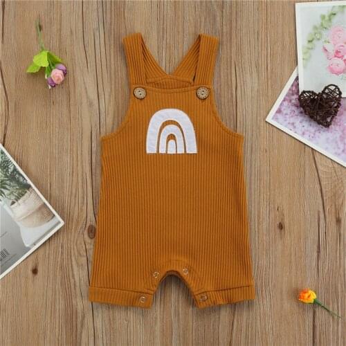 Summer Baby Rompers Newborn Rainbow Print Ribbed Square Sleeveless Jumpsuits Toddler Girls Boys Clothes 0-18 Months
