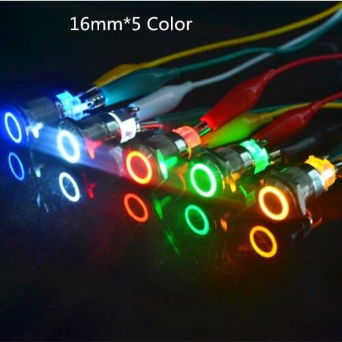 16mm Metal Annular Push Button Switch Ring LED 5-380V 12V 5V Self-lock Momentary Latching Waterproof Car Auto Engine