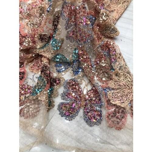 Multi color Sequin Lace Fabric latest african laces 2019 African Lace fabric with Sequins High Quality Sequin Fabric DYS174