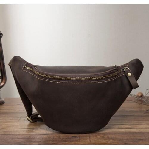 Fashion Crazy Horse Leather Men Chest Sling Bag Design Casual Travel Cigarette Case Phone Pouch Fanny Waist Belt Bag Pack 9981-d