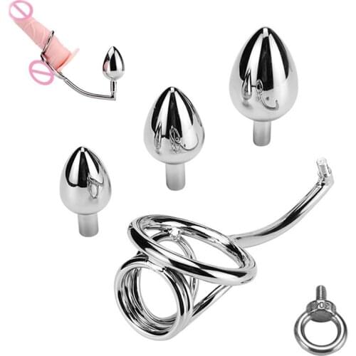 Male Prostate Massager Multifunctional Metal Cock Ring Anal Hook Stainless Steel Anal Plug Anus Masturbation Butt Plug Sex Toys