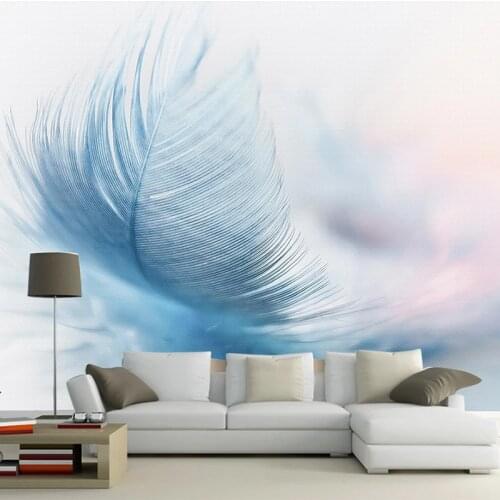 Custom 3D Mural Modern Fashion Beautiful Blue Feather Wallpaper Living Room TV Sofa Background Wall Home Decor Papel De Parede