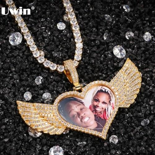 UWIN Cubic Zirconia Custom Made Photo Pendant Necklace Soild Back Full Iced Out Round Tag Hiphop Jewelry Gifts