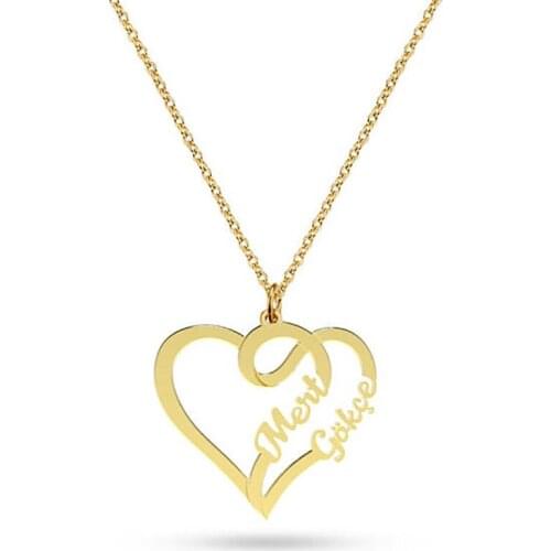 ICFTZWE Double Love Necklace Heart Name Couple Necklace Two Name Necklace Valentines Day Gift For Her Personalized Necklaces