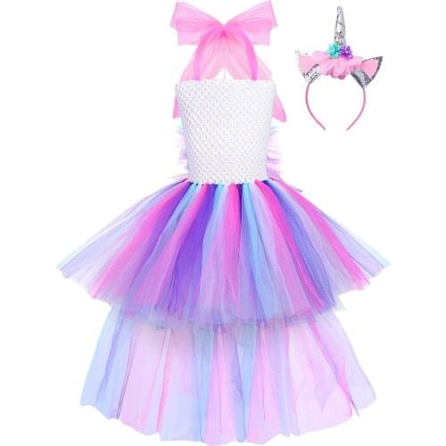 Unicorns Princess Sequin Dress Newborn Baby Girls Fluffy Rainbow Tutu Dress with Headband Kid Birthday Party Cosplay Dressing Up