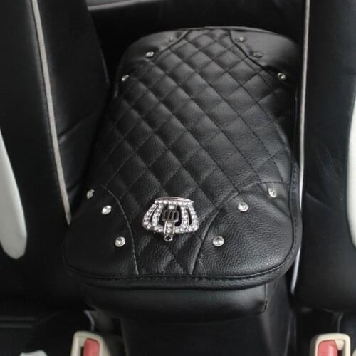 PU Leather Car Armrests Cover Pad with Crystal Rhinestone Vehicle Center Console Arm Rest Box Cushion Covers Protector