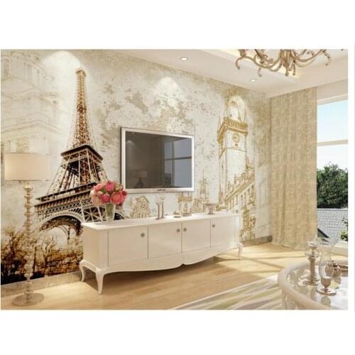 Custom photo wallpaper 3d wall murals wallpaper Retro nostalgia Eiffel Tower European TV setting wall wallpaper livingroom decor