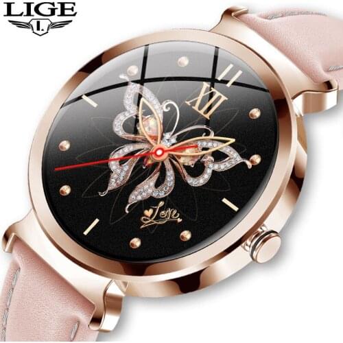 LIGE Full Touch Screen Women Smart Watch Information Reminder Blood Pressure Monitor Sport Waterproof Smartwatch for Android iOS