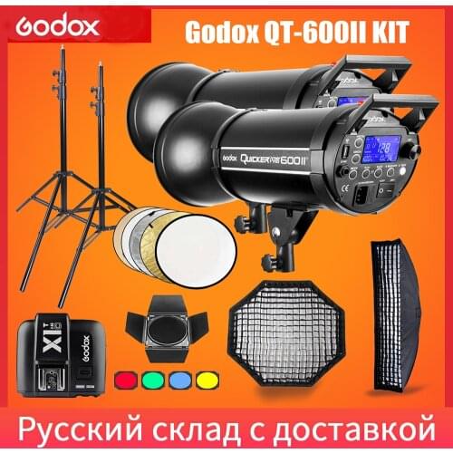 Godox QT600II 600WS GN76 1/8000s HSS Studio Flash Strobe Lighting Kit & X1T Transmitter + Grid Softbox + Barn Door+Light Stand