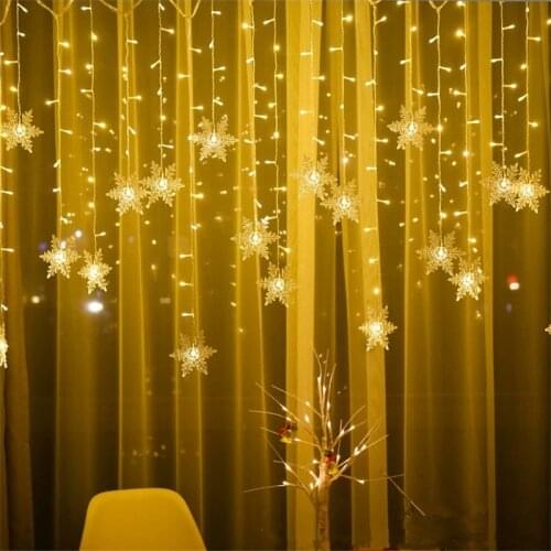 3.5M LED Snowflake Garland Light Up Snowflake Curtain Fairy Light 2022 New Year Christmas Decorations for Home Living Room 96LED