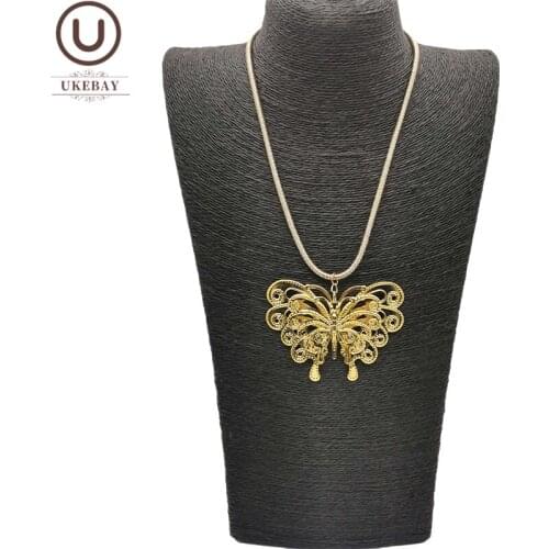 UKEBAY New Gold Color Butterfly Necklace Women Big Pendant Necklaces Luxury Handmade Jewelry Gothic Clothes Chain Accessories