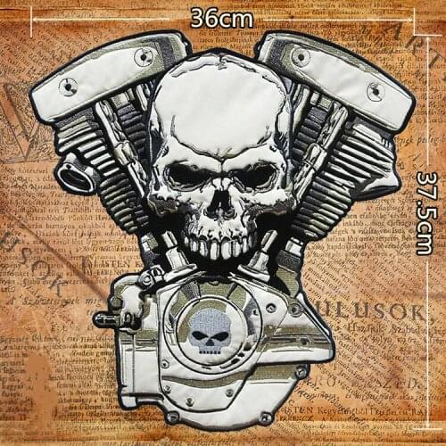 Embroidered Fabric Patches For Motorcycle Moto Luminous patch Eegine Skeleton Design Big Biker Patches High Quality
