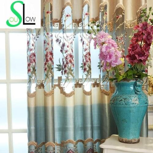 [Slow Soul] New Elegant Chinese Style Living Room Study Embroidery Curtain Tulle Curtains Floral Embroidered Luxury Modern