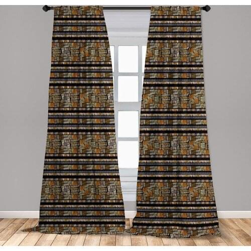 African Curtains Traditional Hand Drawn in Grunge Style Striped Design Print Window Treatments for Living Room Bedroom