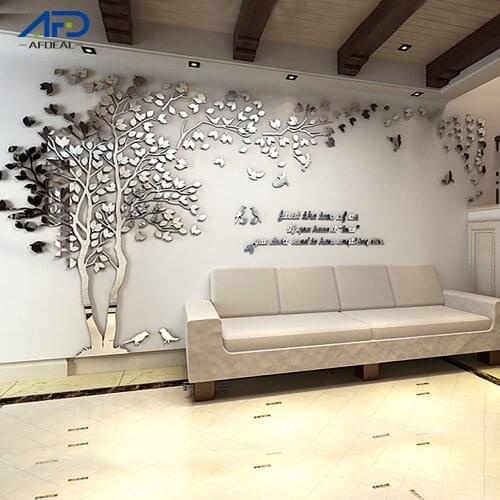 3D Tree Mirror Wall Sticker Large Size Tree Bird Wall Mirror Stickers Wall Art Decals Living Room Home Decor adesivo de parede