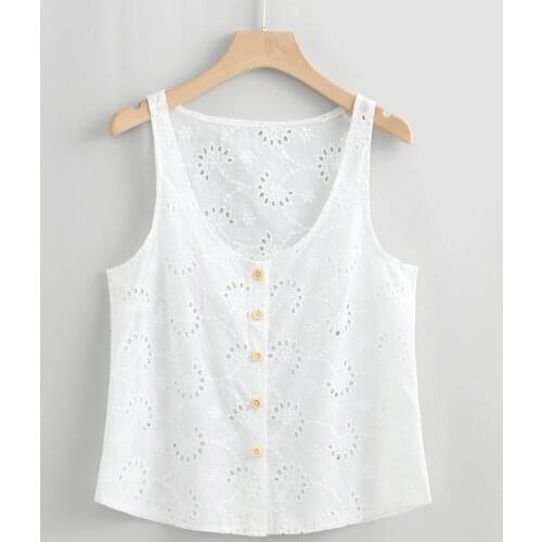 Women Summer White Loose Hollow Out Blouse Sleeveless Tank T-Shirts Tops Sexy Vest Fashion Camisole Underwear Tank Tops топ