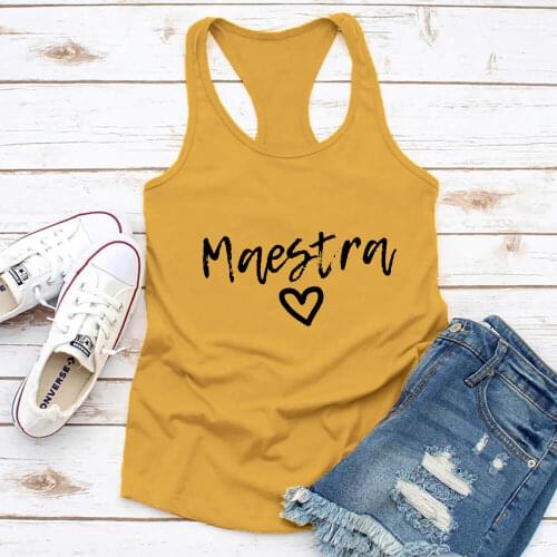Maestra Heart Spanish Teacher Vest Funny Womens Casual 100%Cotton Bilingual Teacher Tank Tops Female Summer Tops Teacher Gift