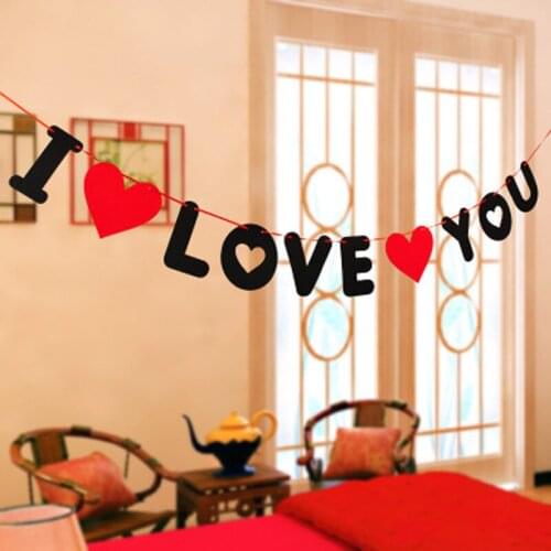 1set I Love You Banner Red Heart Letter Non-woven Wedding Decoration Pendant Garland Photo Props Valentines Day Party Supplies