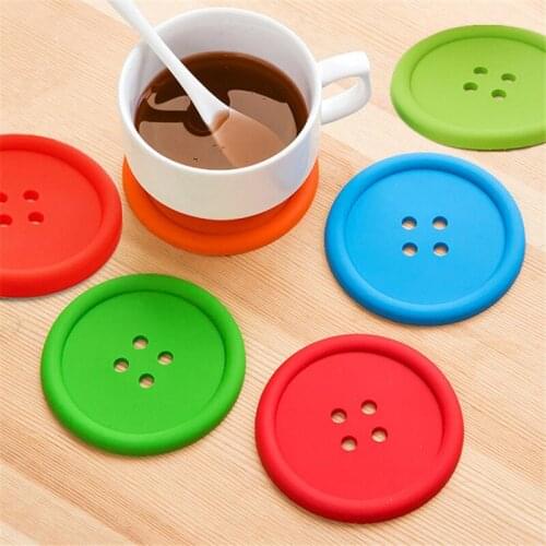 1 PC Button Shape Silicone Coaster Coffee Table Cup Mats Pad Heat Insulation Cup Pad Placemat Insulation Pad Kitchen Accessories