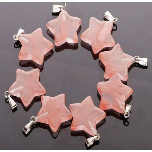1pcs Watermelon red natural stone quartz crystal pentagram star necklace pendant for Jewelry