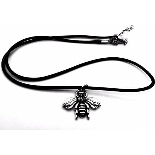 10PCS Tiny Cute Queen Bumble Bee Necklace Honey Bee Necklace Antique Charm Insect Beehive Bumblebee Wasp Rope Leather Necklaces