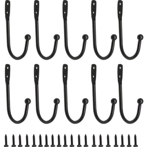 10 Pack Coat Hanger Wall Hooks with Screws Alloy Hanging Single Hook Bathroom Accessories Set Black Color Clothes Door Hooks