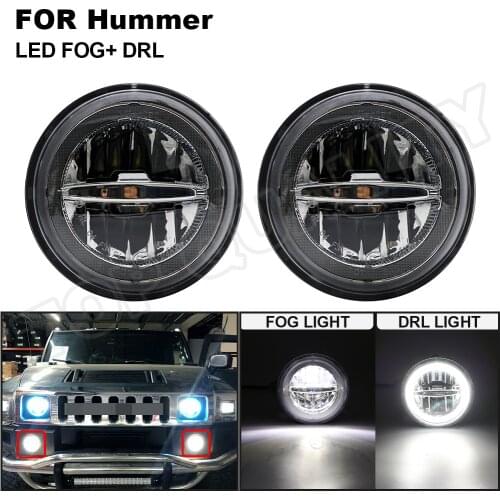 2Pcs LED DRL Daytime Running Light Fog Lamp Assembly For Hummer H2 2003 2004 2005 2006 2007 2008 2009 High Brightness Fog Light
