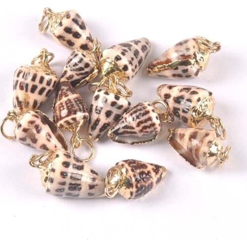 5pcs Golden Plated Natural Spot Spiral Sea Shells Home Decor DIY Handmade Charm Pendant Shell Jewelry Craft Accessories TR0349