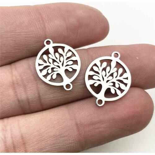 6PCS 14*18mm 100% Stainless Steel Tree Connector For Jewelry Diy Making Handmade Double Pattern Active Tree Charm Pendant
