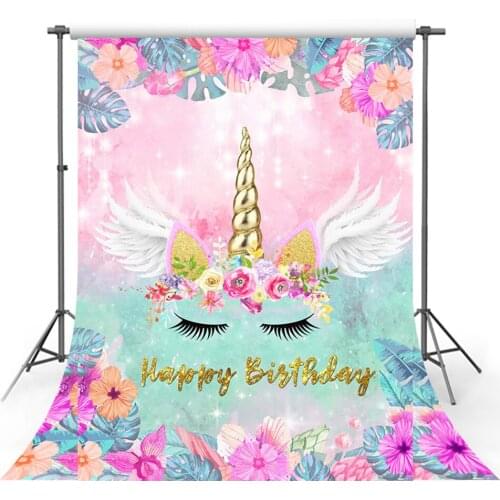 Avezano Birthday Backdrops Unicorn Wings Flowers Decor Princess Banner Photography Background Photo Studio Photozone Customized
