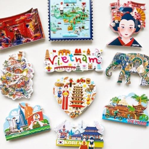 BABELEMI New Vietnam Korea Thailand India Japan North Korea Fridge Magnets Tourist Souvenir 3D Resin Refrigerator Magnet Gifts