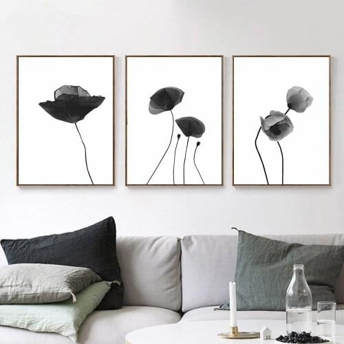 Black White Lotus Plant Canvas Art Wall Picture Abstract Minimalist Flowers Painting Modern Home Decoration Posters and Prints
