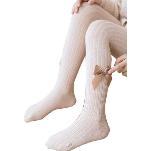 Baby Children Girls Bow Knot Solid Tight Toddler Kid Girl Ribbed Cotton Autumn Warm Pantyhose Solid Tights 2020 New 6M-12Y