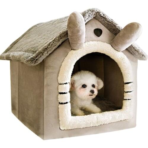 Dog House Kennel Soft Pet Bed Small Cat Tent Indoor Enclosed Warm Plush Sleeping Nest Basket with Removable Cushion Pet Supplies