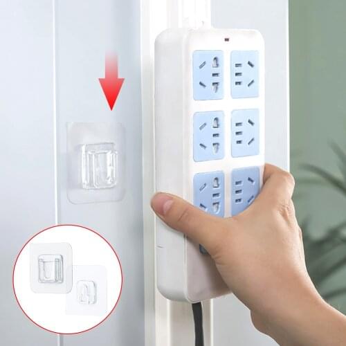 Double-Sided 5/10 Pairs Self Wall Holder For Kitchen Bathroo Kit Hooks Hanger Strong Adhesive Sticky Heavy Transparent Screw