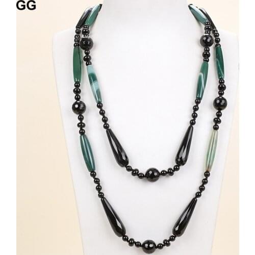 GuaiGuai Jewelry 51" Black Onyx Green Agate Necklace