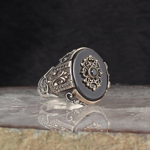 Onyx Traditional Turkish 925 Sterling Silver Handmade Signet Rings Jewelry Gift From Turkey for Women Men