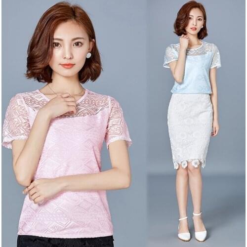 Korean Women Chiffon T-Shirts Clothing Crochet Lace Shirt White Casual Slim Fit Tops