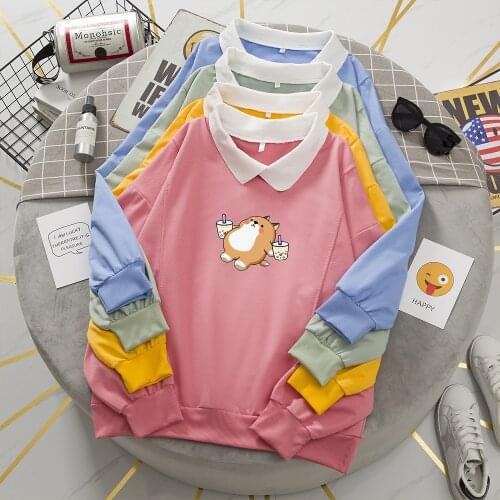 Corgi Hoodie Cute Soft Sweatshirts for Women Cotton Polo Pullover Sweatshirt Girls Kpop Oversized Sportswear 90s Aesthetic Coat