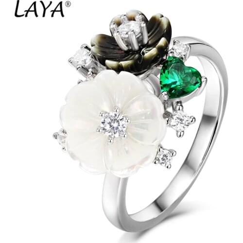 Laya 925 Sterling Silver Summer Hot Style Luxury Jewelry Fashion High Quality Zircon Natural Shell Flower Ring For Women 2021