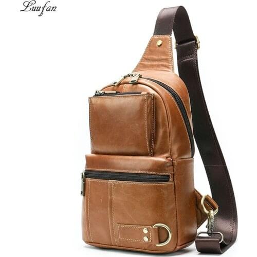 Luufan Genuine Leather Mens Chest Bag Soft Cowhide Single Shoulder Message Bag Outdoor Riding Travel Bag For Male Backpack