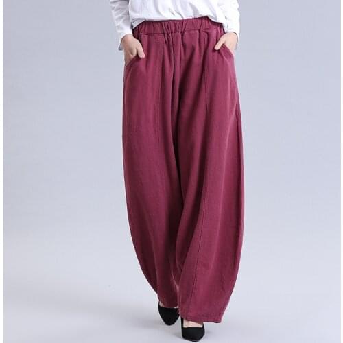 Fashion women loose harm pants boy friend style long Cotton linen trousers high street female pants plus size 6XL 7XL