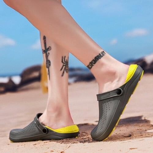 Men Summer Shoes Sandals Mens Holes Sandals Hollow Breathable Flip Flops Croc Shoes Fashion Beach Slippers Big Size 47