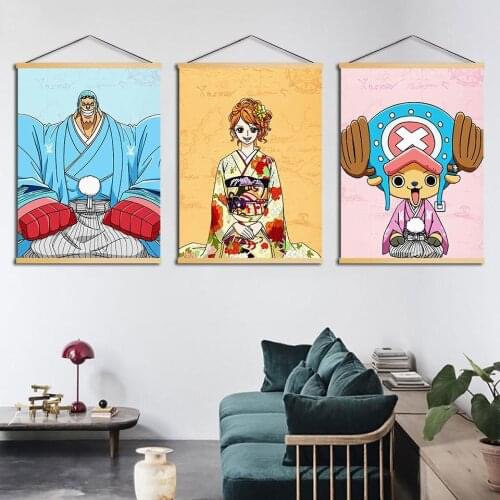 Wall Art Canvas Pictures Animation One Piece Painting Home Decoration Print Poster Solid Wood Hanging Scrolls for Living Room